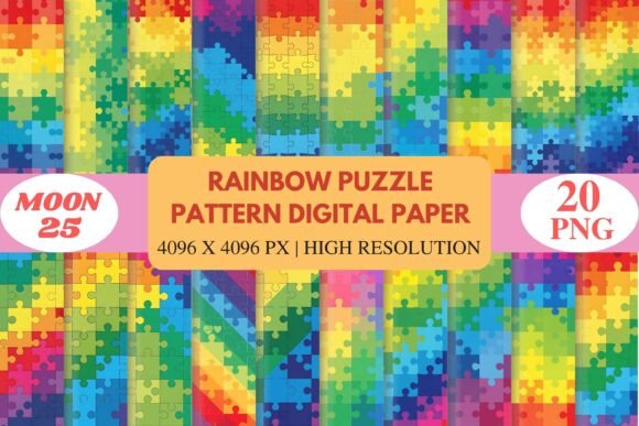 Download Rainbow Puzzle Pattern Digital Paper - Puzzle pattern Collection