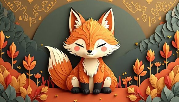 Download Art Deco Kawaii Fox in Golden Patterns - Golden patterns Collection